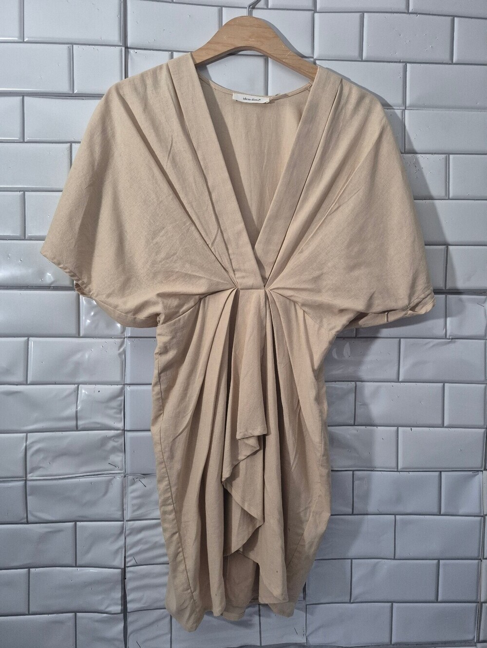 IDEM DITTO Beige Linen Blend Draped Midi Dress Size Small